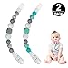 Pacifier Clips, Komake 2 in 1 Teether Pacifier Clip Chewable Silicone Teething Beads BPA Free Binky Holder for Girls, Boys, Teether Toys, Soothie, Mam, Drool Bibs, 2 Pack (Green, Gray)