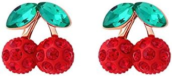 Kidastic Green Leaf Red Fruit Cherry Stud Earring Clip On Fashion Jewellery (Red)