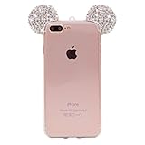 iPhone 7 Plus Case, MC Fashion Flexible Cute 3D Bling Bling Crystal Rhinestone Mickey Mouse Ears Soft Clear Transparent TPU Shell Case Skin for Apple iPhone 7 Plus (2016) (Clear Ears)