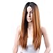 Netgo Blonde Ombre Wig Dark Roots Long Straight Black To Brown Synthetic Full Wigs For Women