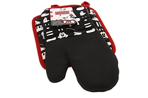 Disney Puppet Oven Mitt & Potholder w/Neoprene for Easy Gripping, Heat Resistant up to 500 degrees F, Mickey Mouse Icon, Black
