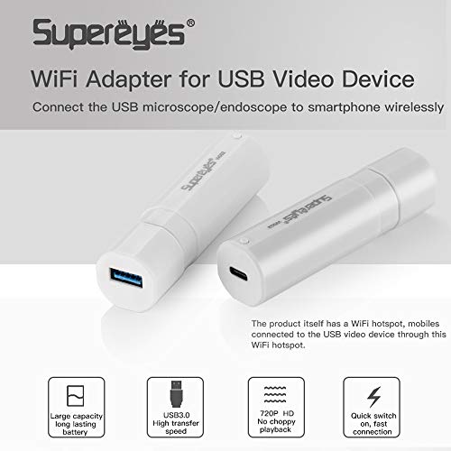 Supereyes Digital LED Otoscope - Wireless WiFi Microscope Ear Pick 2019 Stainless 3.5mm Diameter Curette Earwax Removal Cleaner Kit Inspection Camera with LED Lights for iOS and Android