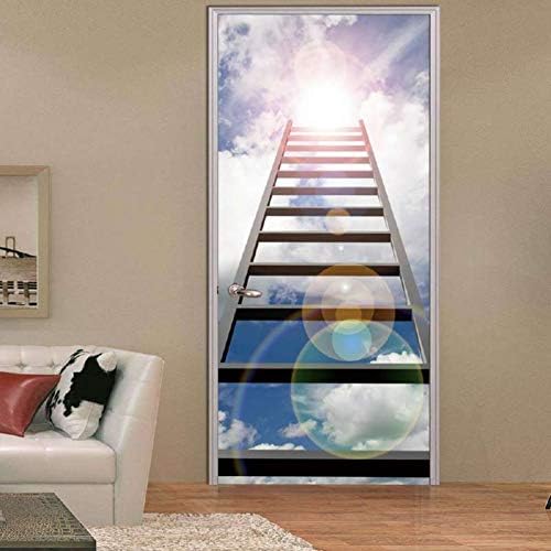 XCGZ Wall Stickers 3D Standing Ladder Smoke Diy 3D Door Stickers Pvc Material Waterproof Doors Poster Wall Decal Sticker For Living Room 2018 New