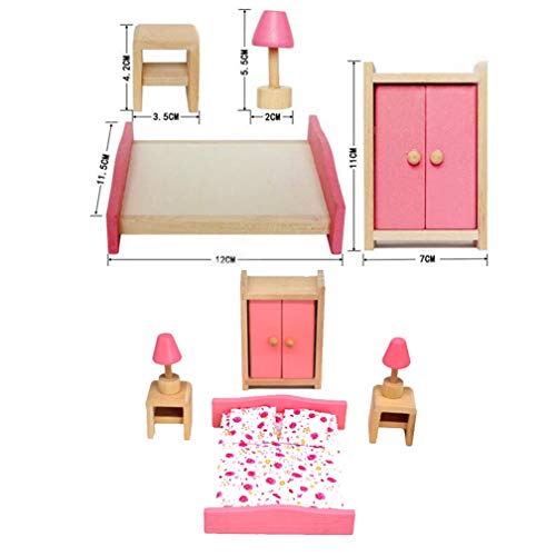 Gbell  Wooden Dollhouse Furniture Kitchen Set for Girl's Toys - Sink| Stove | Refrigerator | Washing Machine | Cabinet Mini Pink Doll House Accessories for Kids Girls Pretend Play Toys Gifts (Pink D) - Thumbnail 2