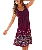 CadeVic Women's Casual Loose Floral Mini Print Pleated Sleeveless Sundress A-Line Beach Dress
