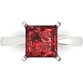 Clara Pucci 14K Solid White Gold 3 ctw Garnet Solitaire Ring for Women | Anniversary, Birthday Gift | 8.0mm Princess Cut