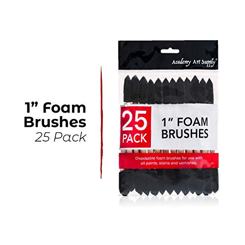 Academy Art Supply - 25 Piece Value Pack of 1 Inch Wide Foam / Sponge Paint Brushes