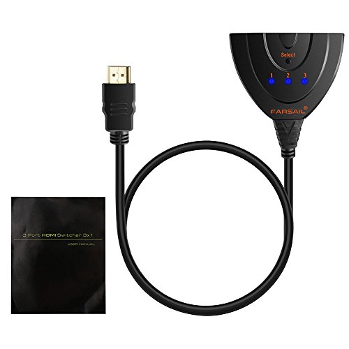 FARSAIL HDMI Switch HDMI Selector box Cable Switches Switcher Support Full HD 1080P and 3D for PC, Laptop, PS3, PS4, Xbox, TV Box, Blu-ray player, etc