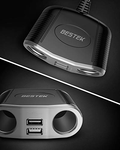 (Update Version) BESTEK 150W Cigarette Lighter Adapter 2-Socket Power Splitter 3A Dual USB Car Charger for iPhone, iPad, Galaxy, Google Pixel, Motorola, LG, Nexus, HTC and More