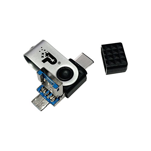 Patriot Memory PEF64GTRI3USB Trinity 64GB USB 3.1 Flash Drive, with Built in Type-A, Type-C, Micro-B Connectors for Mobile Device Compatibility