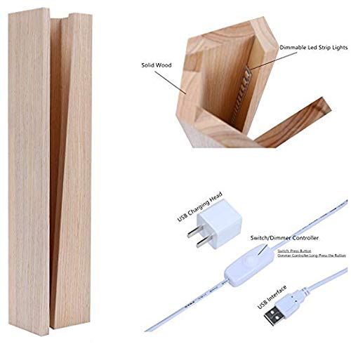 Arturesthome Creative Solid Wood Table Lamp, Dimmable Warm Light, Led Wooden Desk Lamp, Bedroom Night Lights, Beside Desk Accessories Lighting, Unique Home Decor, Winter Holiday Gift (14 inch)