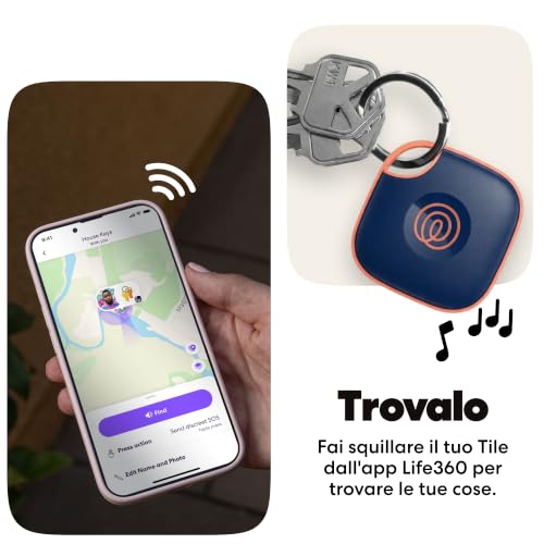 Tile - Localizzatore, cerca oggetti e tracker Bluetooth per chiavi, borse e altro. Trova telefono. Compatibile con iOS e Android. Pacchetto da 1 (Navy Blaze)