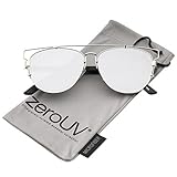 zeroUV - Technologic Full Metal Crossbar Flash Mirror Flat Lens Aviator Sunglasses 54mm (Silver / Full Mirror)