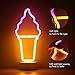 Ice Cream Shape Neon Sign, LED Neon Light Art Decorative Lights Operated by Battery/USB with Holder Base for Baby Room Christmas Wedding Party Supplies