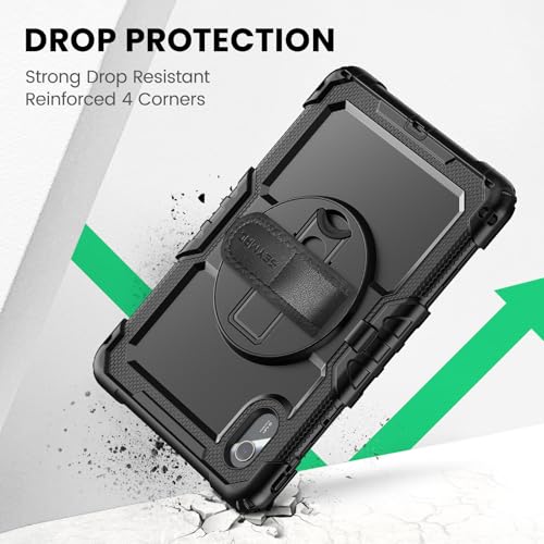 SEYMAC Case for Lenovo Idea Tab 11 2025 / Tab M11 2024 / K11 11 Inch, Shockproof Case for Lenovo M11 with Screen Protector, 360 Rotating Stand, Hand Strap, Shoulder Strap, Pen Holder, Black