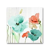 Genius Decor - Watercolor Poppies Flowers in Teal and Coral Wall Art Canvas Print for Home Decor, Ready to Hang (Teal Coral, 20x20inch)