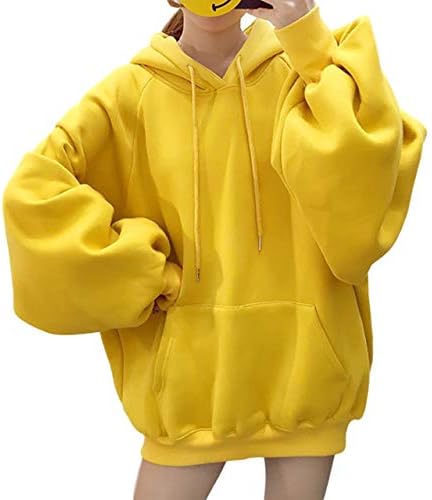 SeBeliev Warm and Loose Hoodie, Plain, Oversized Pullover, Brushed Lining, Long Sleeves, Street Style