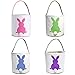 Easter Basket, Bulk Soft Easter Egg Hunt Basket for Kids Bunny Canvas Tote (4 Pieces, G Red Blue Purple Green)