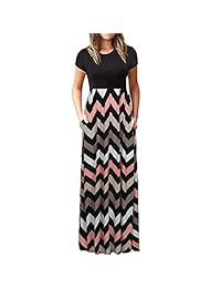 Vestido largo para mujer, vestido largo suelto de manga corta para mujer Vestido de fiesta informal floral