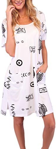 Beach Summer Shift Dress Short Cotton Tee Dress Cover up (White, XX-Large)