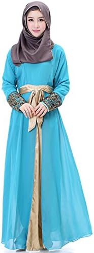 Keaac Women Muslim Abaya Chiffon Long Sleeve Maxi Dress 1 S