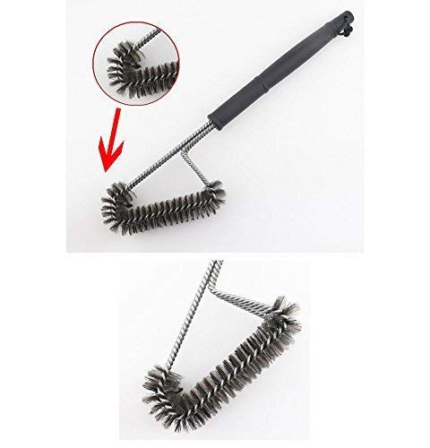 iBayx BBQ Grill Brush - Stainless Steel BBQ Cleaner Tool with 3-Branch Barbecue Bristles and Long Handle for Cooking Grates, Racks & Burner