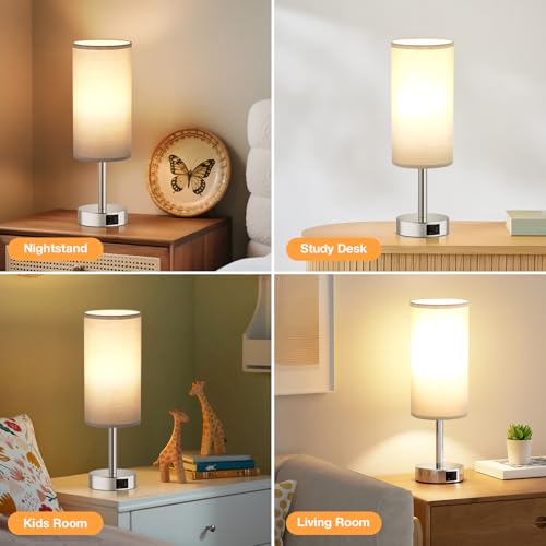 Aooshine Bedside Lamps, Table Lamp with 2 USB Charging Ports & 3-Way Dimmable Touch Control, Touch Lamps Bedside with Grey Shade, Small Lamp with for Bedroom/Living Room/Study(Bulb Included)