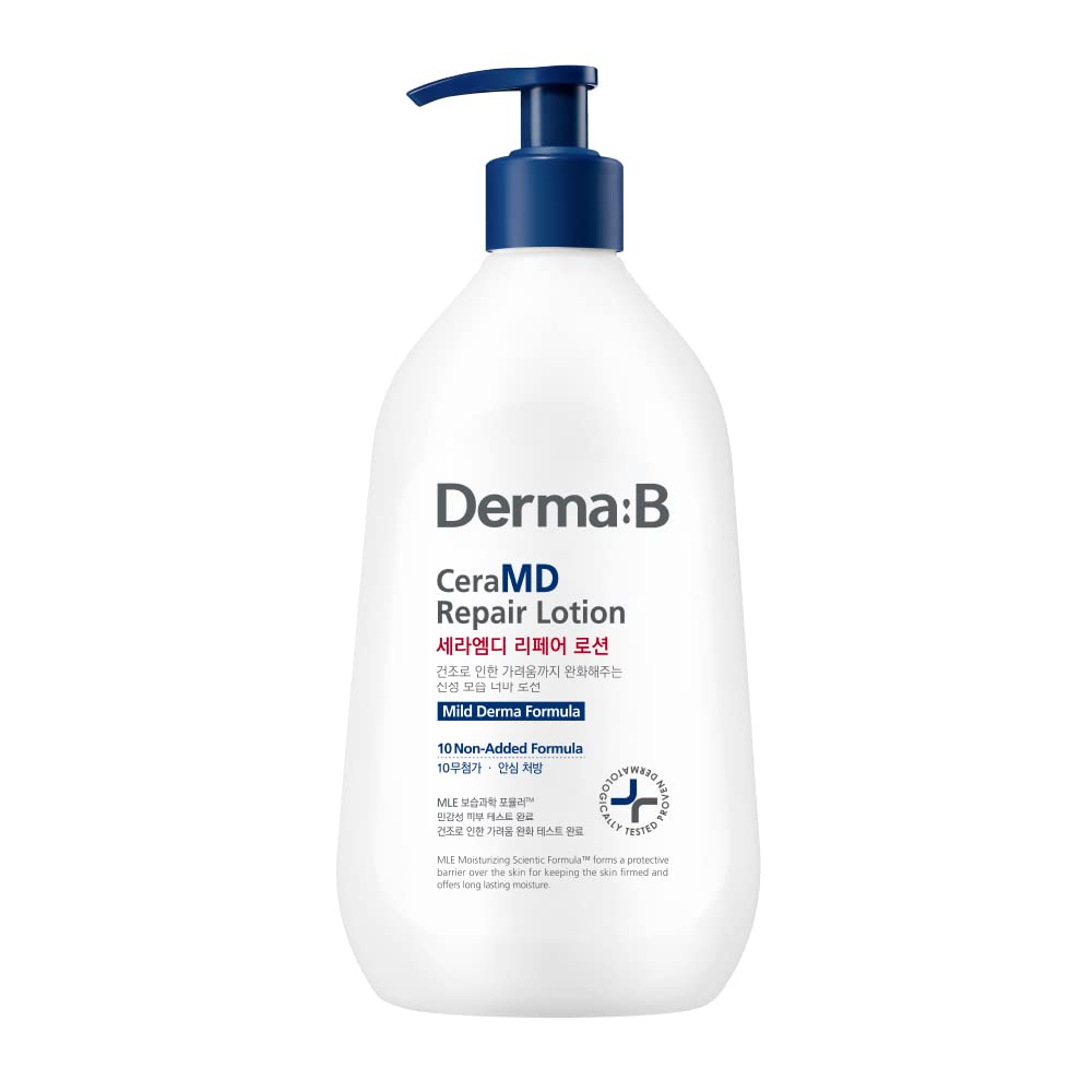 Derma B Ceramd Repair Lotion, Unscented Ceramide Panthenol Body Moisturizer, Fragrance Free, 13.52 Fl. Oz., 400 ml