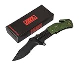 Rogue River Tactical Best Military Army Green Multitool US Army Rescue Spring Assisted Pocket Knife with Folding Survival Knife LED Flashlight