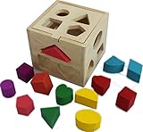 Wooden Shape Sorting box Cube Square Baby First Blocks Toy for Montessori Preschool Early Learning Educational by PeGuCo