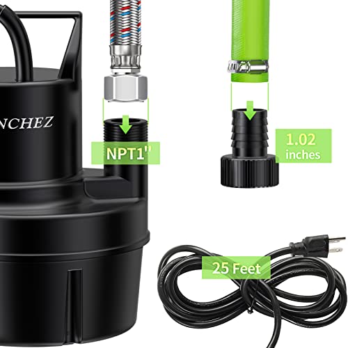 Lanchez Utility Pump 1/6 HP Submersible Sump Pump, 1037 GPH Flow Drain