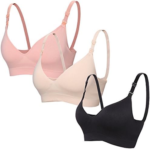MASFEARS 3PACK Seamless Breastfeedin Push Up Nursing Bra Maternity Bras Balck Beige Pink XL