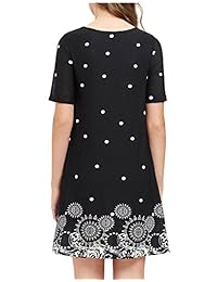 Romwe - Vestido de mujer de manga corta con estampado floral para verano, playa, casual, túnica suelta