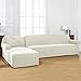 CHUN YI 2 Pieces L-Shaped Left Chaise Jacquard Polyester Stretch Fabric Sectional Sofa Slipcovers Dust-Proof L Shape Corner 2 Seats Sofa Cover Set for Living Room (Cream White)
