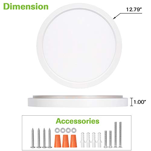 13 Inch LED Flush Mount Ceiling Light with Night Light, 24W, 2400lm, 3000K/4000K/5000K