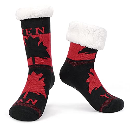Men's Skid Proof Thermal Cabin Sherpa Slipper Socks With Grips, Non