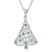 JDXN Christmas Santa Tree Claus Snowman Cubic Zirconia Pendant Necklace For Women Girls Christmas Jewelry (Silver Christmas tree)