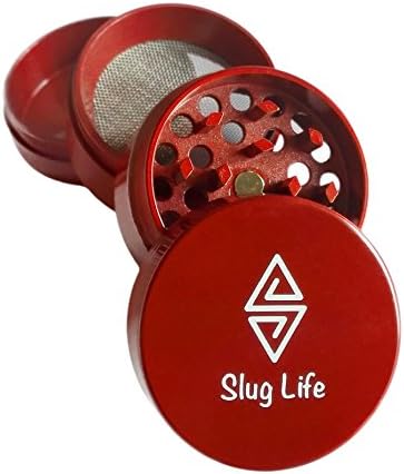 Slug Life Herb Grinder 4 Parts 1.6 Inch with Pollen Catcher (Red)