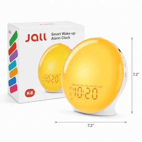 Wake Up Light Sunrise Alarm Clock for Kids, Heavy Sleepers, Bedroom, with Sunrise Simulation, Sleep Aid, Dual Alarms, FM Radio, Snooze, Nightlight, Daylight, 7 Colors, 7 Natural Sounds, Ideal for Gift