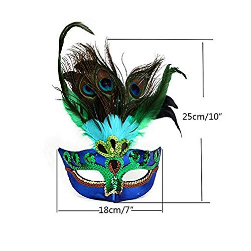BLUE GARLIC Womens Peacock Feather Mask for Masquerade Costume Party Halloween Cosplay Accessory