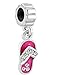 Q&Locket Dangle Rose Pink &White Beach Flip Flop Charm Bead for Bracelet (Rose Pink)