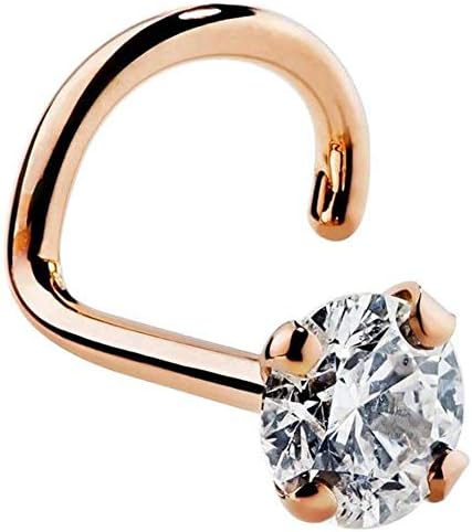 KIMANA Women Nose Bone Ring Stud 2.5mm 0.05 Ct Diamond 14K Rose Gold Twist Screw Nose Ring 20G