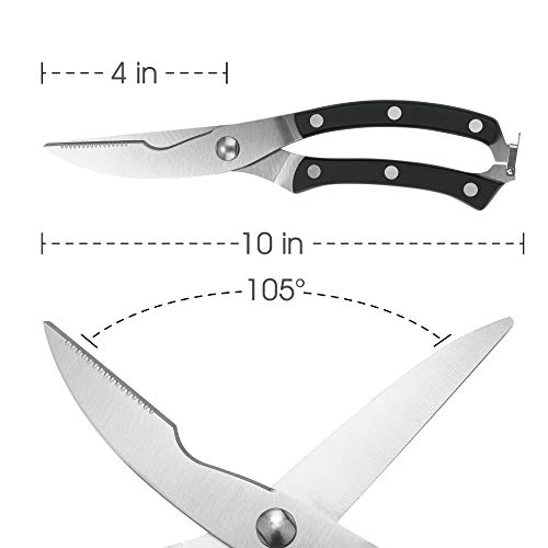 Heavy Duty Stainless Steel Kitchen Shears With Spring Loaded Handle And Professional Blade Poultry Scissors For Spatchcock Turkey Lobster And Bone By Proshear (Black) - Thumbnail 6
