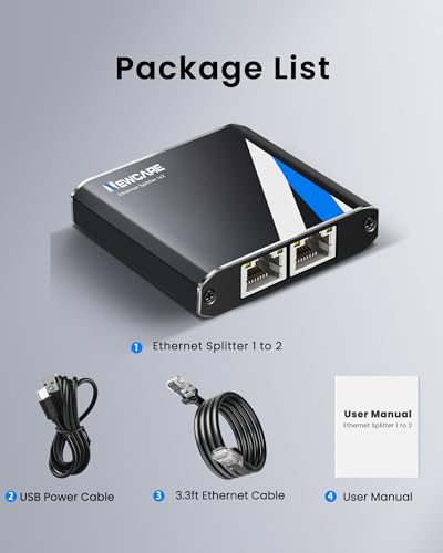 Gigabit Ethernet Splitter 1 to 2, 1000Mbps RJ45 Internet Splitter 2 Port with 3.3FT LAN Cable, Dual Network Adapter for Cat5e/6/7/8, Support 2 Devices Simultaneously
