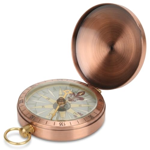 Brújula de Reloj de Bolsillo Vintage Portátil, Cubierta Abatible de Cobre de Metal Retro para Acampar, Caminar, Navegar, Niños, Clásico, Preciso, Impermeable, Al Aire Libre, Automovilismo, Mochilero,