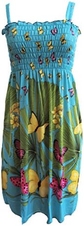 Women's Summer Butterfly Print Beach Casual Sundress (XL, Blue)