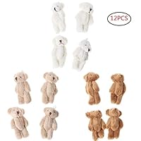 CheeseandU 12Pcs 6CM Plush Mini Joint Teddy Bear Stuffed Animal Toys Wedding Gift Box Doll Toy for Birthday Cake Wedding Decorations Party Favors Supplies Bag DIY Accessory