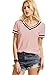 ROMWE Women's Casual Short Sleeve Cute T-Shirt V-Neck Summer Cotton Tops Pink L
