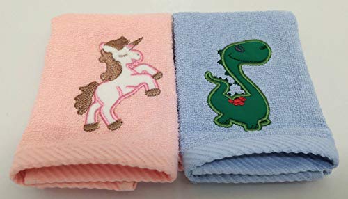 Lex's Linens Pack of 2 Kids Face Cloth (1 of Each) (Unicorn & Dinosaur)