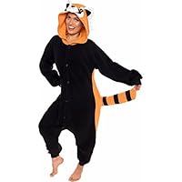 Unisex Adult Pajamas - Plush One Piece Cosplay Red Panda Animal Costume - Silver Lilly (Black / Orange, Large)